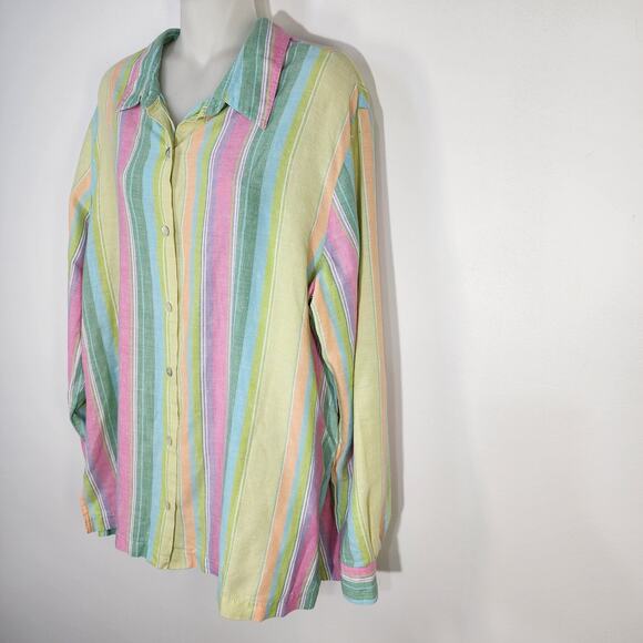 Coldwater Creek Shirt Womens Size XL Linen Button Front Striped Yellow Pastel - Picture 5 of 10